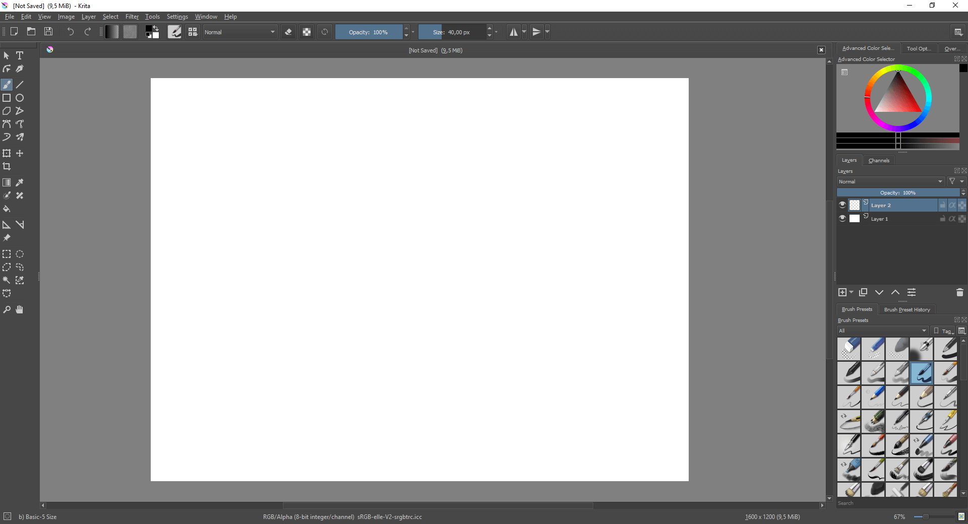 Krita interface/brugergrænseflade